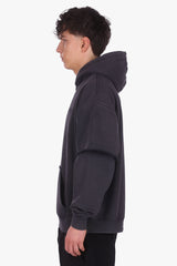 HEAVY OVERSIZE DOUBLE ARM HOODIE ACID WASHED BLACK