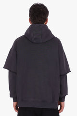 HEAVY OVERSIZE DOUBLE ARM HOODIE ACID WASHED BLACK