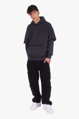 HEAVY OVERSIZE DOUBLE ARM HOODIE ACID WASHED BLACK