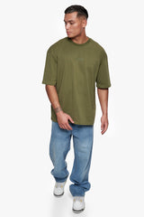 HEAVY OVERSIZE CURVED HD LOGO T-SHIRT OLIVE