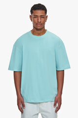 HEAVY OVERSIZE METAL PATCH BASIC T-SHIRT TURQUOISE