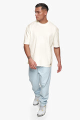 HEAVY OVERSIZE METAL PATCH BASIC T-SHIRT CREAM