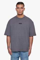 HEAVY OVERSIZE FRONT RUBBER PATCH T-SHIRT STEEL GREY