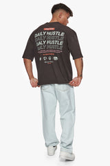 HEAVY OVERSIZE QUATTRO HUSTLE T-SHIRT WASHED BLACK
