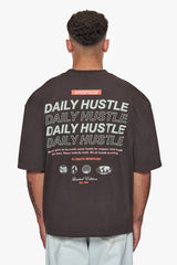 HEAVY OVERSIZE QUATTRO HUSTLE T-SHIRT WASHED BLACK