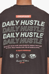 HEAVY OVERSIZE QUATTRO HUSTLE T-SHIRT WASHED BLACK