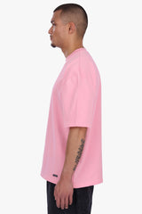 HEAVY OVERSIZE METAL PATCH BASIC T-SHIRT CANDY PINK