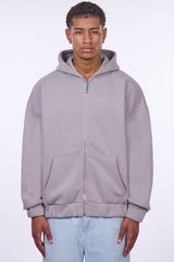 HEAVY OVERSIZE EMBO ZIP HOODIE GREY