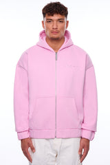 SUPER HEAVY OVERSIZE BLANK ZIP HOODIE PINK