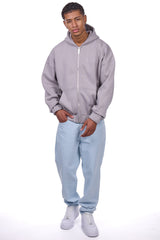 HEAVY OVERSIZE EMBO ZIP HOODIE GREY