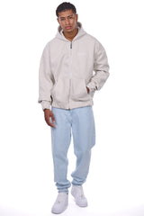 HEAVY OVERSIZE EMBO ZIP HOODIE WHITE ONYX