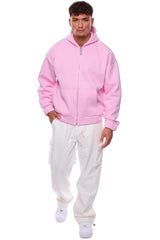 SUPER HEAVY OVERSIZE BLANK ZIP HOODIE PINK