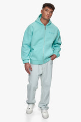 SUPER HEAVY OVERISZE BLANK ZIP HOODIE TURQUOISE