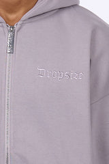 HEAVY OVERSIZE EMBO ZIP HOODIE GREY