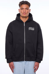 HEAVY OVERSIZE MIRRORED LOGO ZIP-HOODIE BLACK