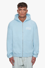 HEAVY OVERSIZE MIRRORED LOGO ZIP-HOODIE BABY BLUE