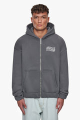 HEAVY OVERSIZE MIRRORED LOGO ZIP-HOODIE GREY