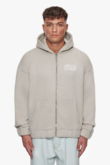 HEAVY OVERSIZE MIRRORED LOGO ZIP-HOODIE STONE