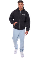 HEAVY OVERSIZE MIRRORED LOGO ZIP-HOODIE BLACK