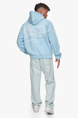 HEAVY OVERSIZE MIRRORED LOGO ZIP-HOODIE BABY BLUE