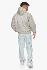 HEAVY OVERSIZE MIRRORED LOGO ZIP-HOODIE STONE