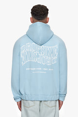 HEAVY OVERSIZE MIRRORED LOGO ZIP-HOODIE BABY BLUE
