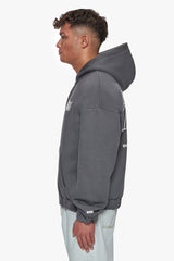 HEAVY OVERSIZE MIRRORED LOGO ZIP-HOODIE GREY