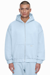 OVERSIZE METAL PATCH ZIP HOODIE BABY BLUE