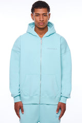 HEAVY OVERSIZE LOGO ZIP HOODIE TURQUOISE