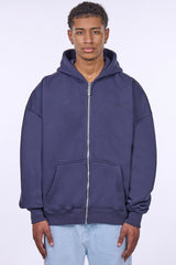 HEAVY OVERSIZE LOGO ZIP HOODIE WASHED NAVY