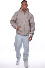 HEAVY OVERSIZE LOGO ZIP HOODIE PUMICE STONE