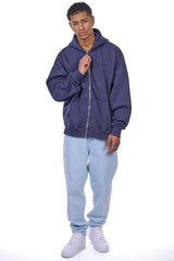 HEAVY OVERSIZE LOGO ZIP HOODIE WASHED NAVY