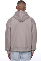 HEAVY OVERSIZE LOGO ZIP HOODIE PUMICE STONE