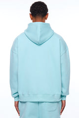 HEAVY OVERSIZE LOGO ZIP HOODIE TURQUOISE