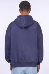HEAVY OVERSIZE LOGO ZIP HOODIE WASHED NAVY