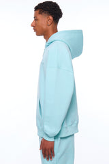 HEAVY OVERSIZE LOGO ZIP HOODIE TURQUOISE