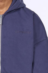 HEAVY OVERSIZE LOGO ZIP HOODIE WASHED NAVY