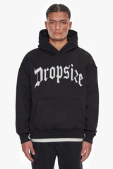 HEAVY LOGO DESIGN HOODIE BLACK