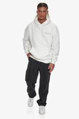 HEAVY BACKLOGO HOODIE WASHED WHITE / BABY BLUE