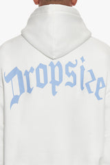 HEAVY BACKLOGO HOODIE WASHED WHITE / BABY BLUE