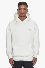 HEAVY BACKLOGO HOODIE WASHED WHITE / BABY BLUE