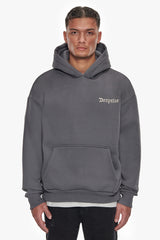 HEAVY OVERSIZE EMBO HOODIE GREY / CREAM