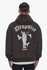 HEAVY OVERSIZE PRAYING ANGEL HOODIE WASHED BLACK
