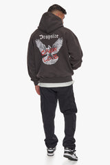 HEAVY OVERSIZE CREW LOVE DOVE HOODIE WASHED BLACK