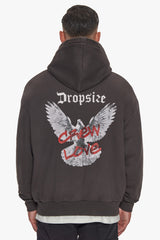 HEAVY OVERSIZE CREW LOVE DOVE HOODIE WASHED BLACK