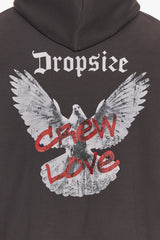 HEAVY OVERSIZE CREW LOVE DOVE HOODIE WASHED BLACK
