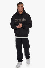 HEAVY OVERSIZE FROTTEE EMBO HOODIE BLACK