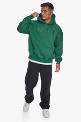 HEAVY OVERSIZE FLAT FRONT EMBO HOODIE WASHED GREEN