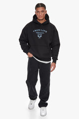 HEAVY OVERSIZE CREW ATHLETIC HOODIE BLACK