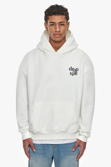 HEAVY OVERSIZE LETTERS HOODIE CREAM WHITE / STEEL GREY